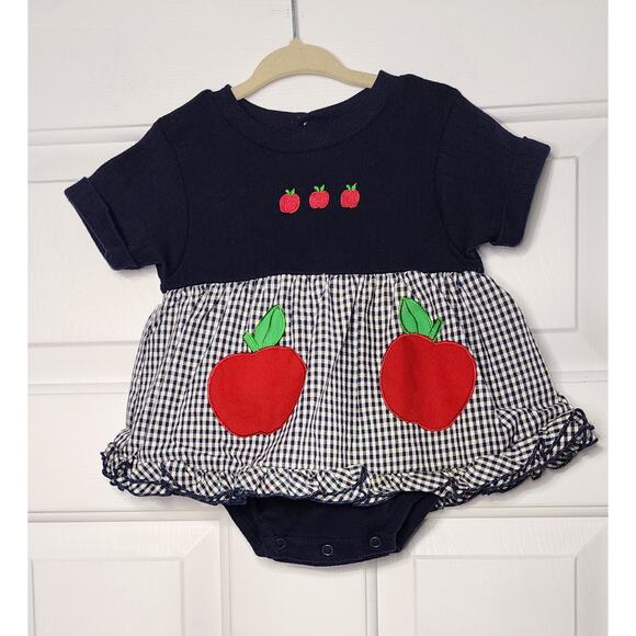 Vintage Baby Girls One Piece‎ Romper Creeper Apples Size 6-9 months Blue - Picture 1 of 4